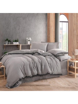 Private Çift Kişilik Nevresim Takımı Ipliği Boyalı Gri