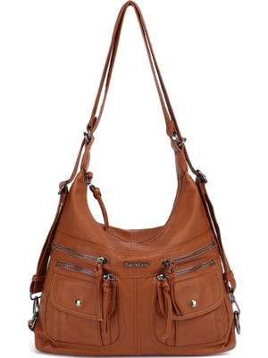 Yıkama Deri Hem Sırt Hem Omuz Kadın Çantası 21K Barcelona 1925