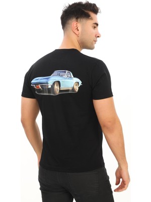 Eren Style American Classic 1965 Chevrolet Corvette Özel Tasarım Baskılı Siyah T-Shirt (Slim Fit)