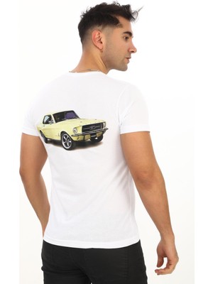 Eren Style American Classic 1964 Ford  M. Özel Tasarım Baskılı Beyaz T-Shirt (Slim Fit)