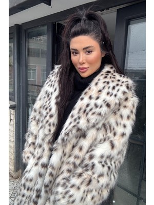 Premium Ingiliz Yaka Mob Wife Suni Kürk Maxi Kadın Kaban