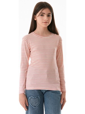 FullaModa Omzu Pencere Detaylı Çizgili Kız Çocuk Body