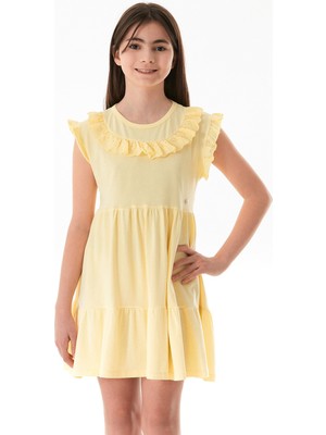 Yakası Güpürlü Kız Çocuk Elbise