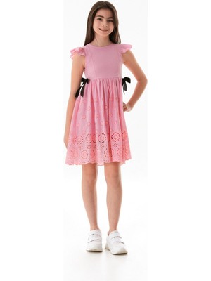 Yanları Fiyonk Detaylı Kız Çocuk Elbise
