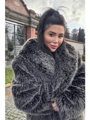 Premium Şal Yaka Mob Wife Suni Kürk Maxsi Kadın Kaban