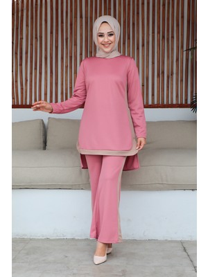 Ispanyol Paça Ikili Tesettür KOMBIN-5021 Pudra