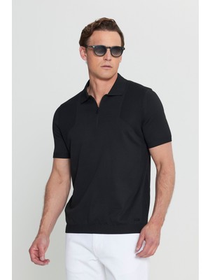Standart Fit Normal Kesim Polo Yaka Jakarlı Triko Tişört