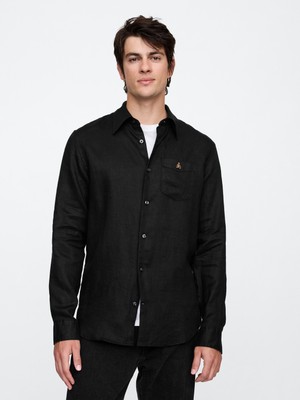 Erkek Siyah %100 Keten Gömlek