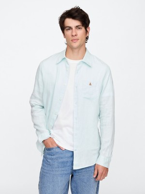 Erkek Açık Mavi %100 Keten Gömlek