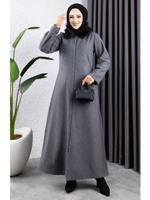 Sefa Merve Kürk Yaka Kaşe Kaban 2060-05 Gri