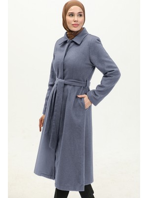 Sefa Merve Gizli Patlı Kuşaklı Kaşe Kaban 71207-02 Gri