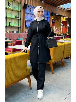 Iki Iplik Beli Büzgülü Eşofman Takım 03070-01 Siyah