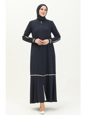 Sefa Merve Fermuarlı Ferace 5043-06 Lacivert