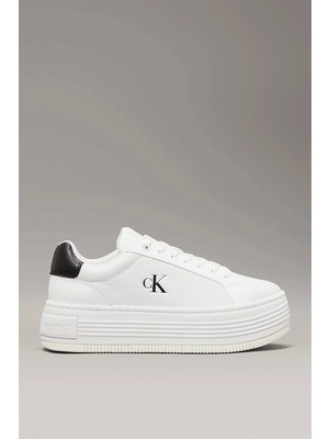 Calvin Klein Kadın Platform Taban Beyaz Deri Sneaker