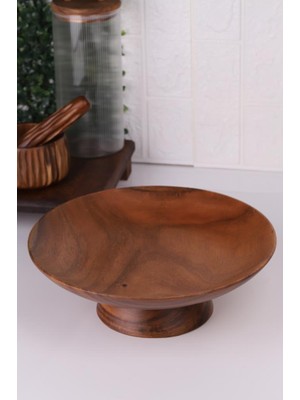 Atby Akasya Doğal Ahşap Ayaklı Kase 30 cm Büyük Çerezlik Meyvelik Sunum Kasesi