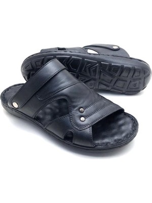 Deri Büyük Numara Ortopedik Masajlı Erkek Terlik