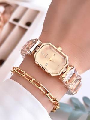 Coliseum Özel Tasarım Vintage Seri Taşlı Kordon Model Kadın Kol Saati+Bileklik Hediyeli CL8888.S05