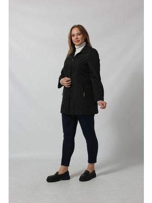 1616 Fermuarlı Cep Detaylı Kapuşonlu Bondit Ceket