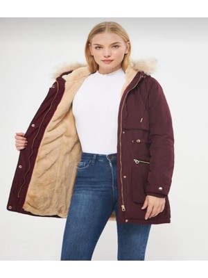 Dynamo Kadın Kapüşonlu Kürk Astarlı Kaban 5565