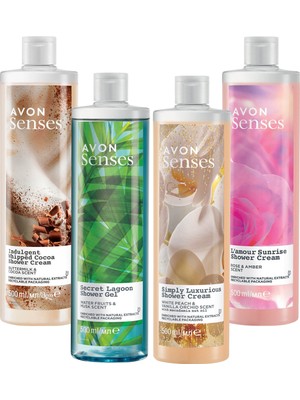 Avon 500 ml Duş Jeli Paketi Şeftali Vanilya Amber Gül Misk ve Kakao Kokulu Lüks Etki