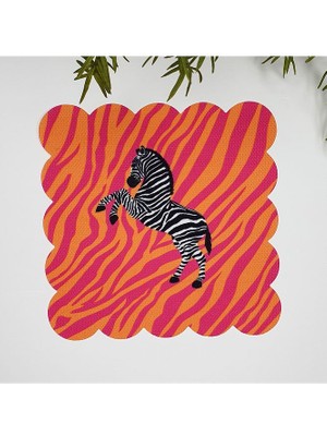 Pembe Turuncu Zemin Zebra Tasarımlı Kumaş Kokteyl Peçetesi 1 Adet