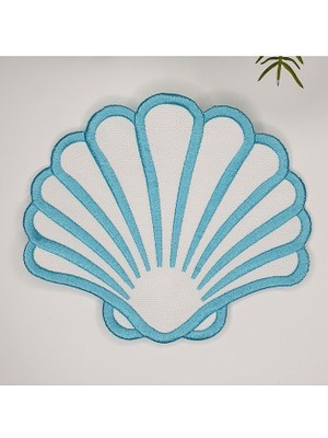 Istiridye Şeklinde Mavi Nakışlı Kumaş Kokteyl Peçetesi 1 Adet