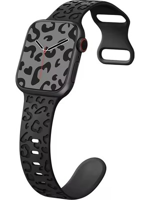 Alstrap Apple Watch 6 7 8 9 10 Se Ultra Uyumlu 44-45-46-49MM Leopar Desenli Silikon Kordon