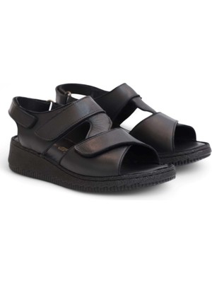 Konfores 2123 Ultra Hafif Esnek Tabanlı Hakiki Deri Tam Anatomik Kadın Sandalet - NKT02123-SIYAH-36
