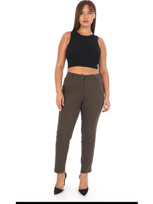 Akşen Giyim Büyük Beden Kadın Yüksek Bel Toparlayıcı Pamuklu Keten  Likralı Boru Paça Pantolon