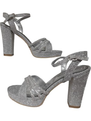Erbay Shoes Kadın Platform Platin Simli Çapraz Bantlı Sandalet Ayakkabı