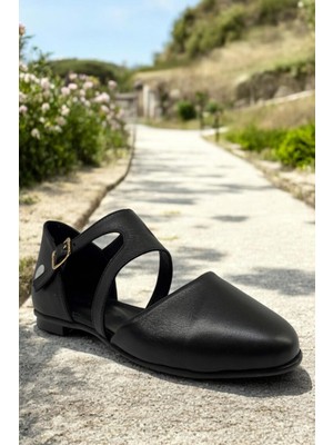 Mammamia D25YA-885 Siyah Deri Tam Ortopedik Kadın Casual Günlük Ayakkabı