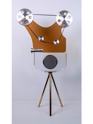 Ithal Film Makinası Büyük Bal Metal Ayaklı, Sehpa Masa Konsol Dekoratif Obje Biblo Süs Eşyası