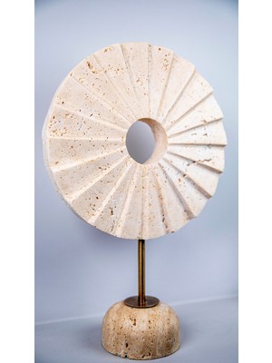 Traverten Pervane Dekor Büyük, Mermer Ayaklı Mermer Dekoratif Obje Biblo Süs Eşyası