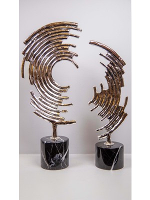 2’li Yarım Ikon Dekor Gümüş, 2’li Mermer Ayaklı Metal Ikon Takım Dekoratif Obje Biblo Süs Eşya