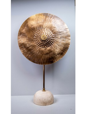 Traverten Deniz Gözü Aksesuar Büyük Boy, Mermer Ayaklı El Dövmesi Metal Dekoratif Obje Biblo Süs