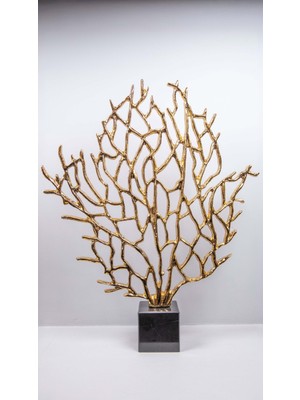 Mercan Dekor Gold Büyük, Mermer Ayaklı Metal Dekoratif Obje Sehpa Masa Konsol Biblo Süs Eşyası