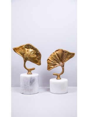 2'li Ginko Yaprak Dekor Eskitme, 2’li Mermer Ayaklı Metal Yaprak Takım Dekoratif Obje Biblo Süs Eşya