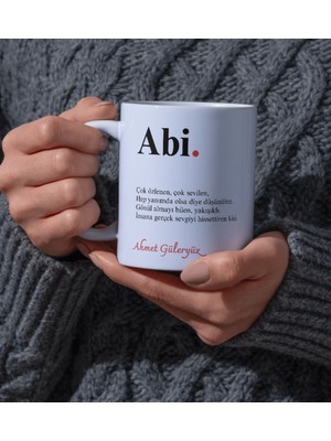 Kutup Kitap Kupa Bardak Abi Temalı Kişiye Özel Isimli Kupa Bardak Kahve Hediye Seti Kutupkitap