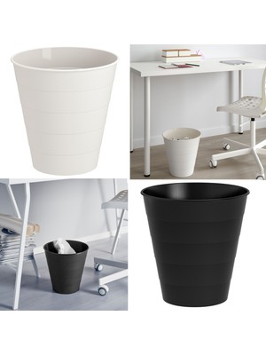 IKEA 2 Adet Çöp Kovası 28 x 28 cm  2'li Çöp Kutusu Seti Plastik Kova Seti Hacim: 10 Litre Siyah-Beyaz