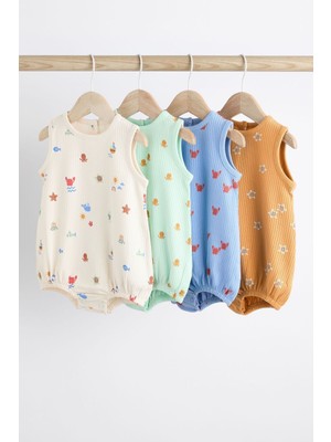 Next Baby  Pamuklu Çoklu Deniz Yaşamı Desenli 4’lü Romper Set