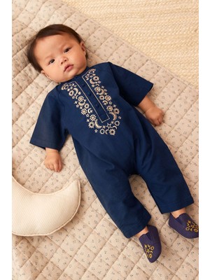 Next Baby Pamuklu Lacivert Nakışlı Bebek Tulum