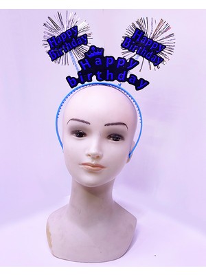 Happy Birthday Yazılı Püsküllü Neon Mavi Renk Doğum Günü Tacı 22X19 cm