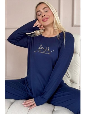 Lacivert Magic Dublin Uzun Kollu Kadın Pijama Takımı