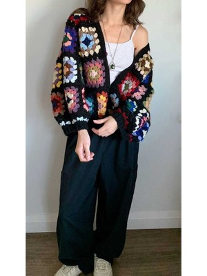 El Örgüsü Motif Detaylı Kadın Hırka