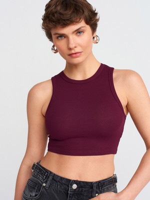 Dilvin 20820 Dikiş Efektli Crop Top-Bordo