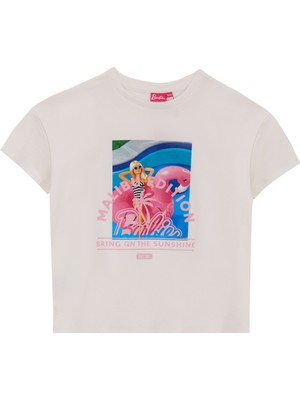 Ekru Kız Çocuk Baskılı T-Shirt BRB5SG-TST6426