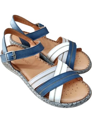 Castle Black 22382 Kadın  Deri Comfort Sandalet Lacivert