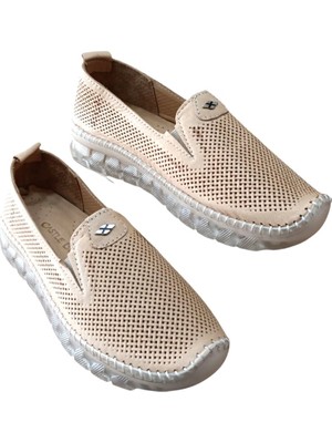 Castle Black 22385 Kadın  Deri Comfort Casual Ayakkabı Bej
