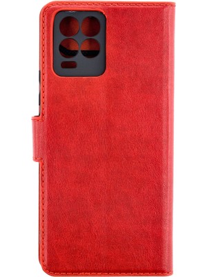 Bilişim Akademi  Realme 8 Kılıf Deri Kartlıklı Kılıf Kapaklı Kılıf Cüzdanlı - Kırmızı