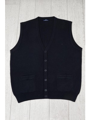Woolen World Cepli V Yaka Battal (Büyük Boy) Düğmeli Yünlü Triko Yelek